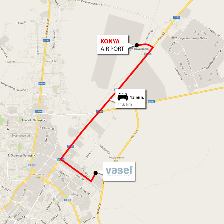Konya Havalimanından Vasel Elektromekaniğe yol tarifi